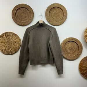 H&M Neutral Minimalist Brown Boxy Knit Turtleneck Sweater Small